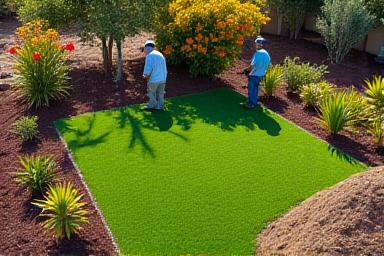 New sod and tropical plants installation